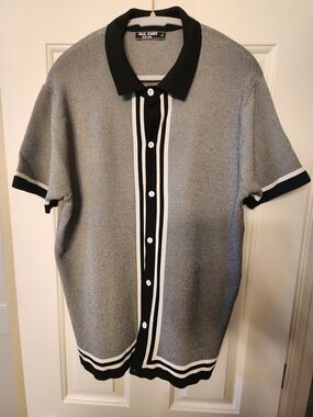 Paul Jones XL Men's Gray & Black Short-Sleeve Polo Shirt